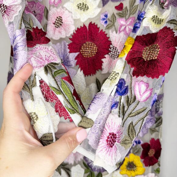 Rachel Gilbert Floral Embroidered Nya Long Sleeve Cocktail Mini Dress 6 US - Picture 9 of 12